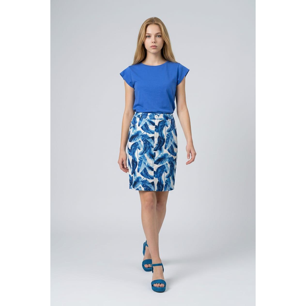 Falda recta marca ANANY estampada de algodón con elastano para mujer, diseño de tiro medio y corte favorecedor ideal para primavera y verano- AN-160403