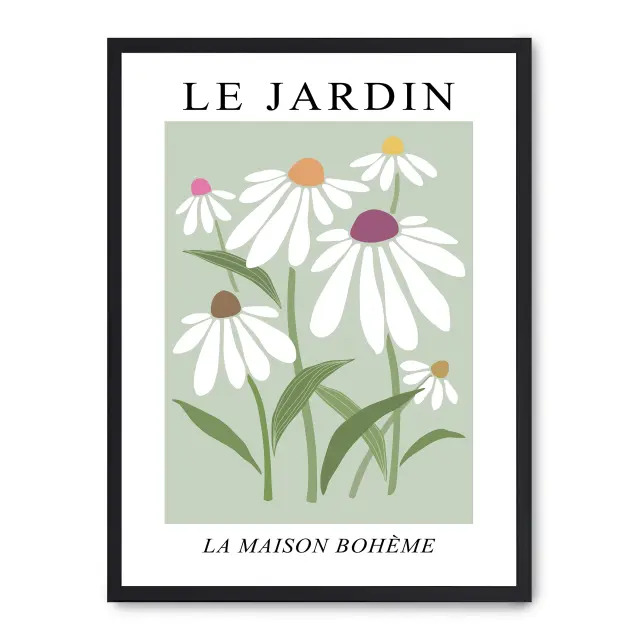 Lámina con marco negro LE JARDIN X 21x30 cm, Póster impreso en papel de primera calidad de 180gr, montado sobre marco de madera MDF acabado en negro., Arte - Pinturas