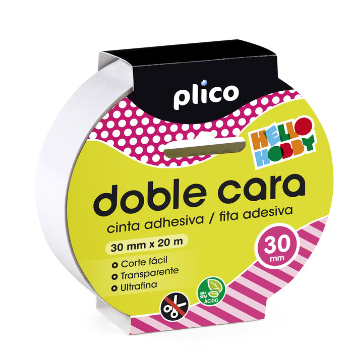 PLICO CINTA ADHESIVA DOBLE CARA 30 MM X 20 M CINTA ADHESIVA 3x1x1 Cms.