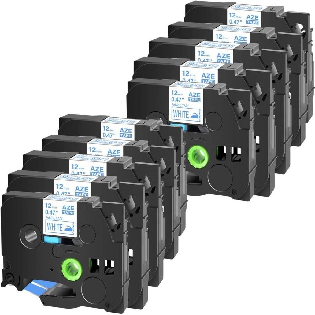 10 Cintas Compatibles Textil Brother TZeFA3 Etiquetas Texto azul sobre fondo blanco - Ancho 12mm x 3 metros