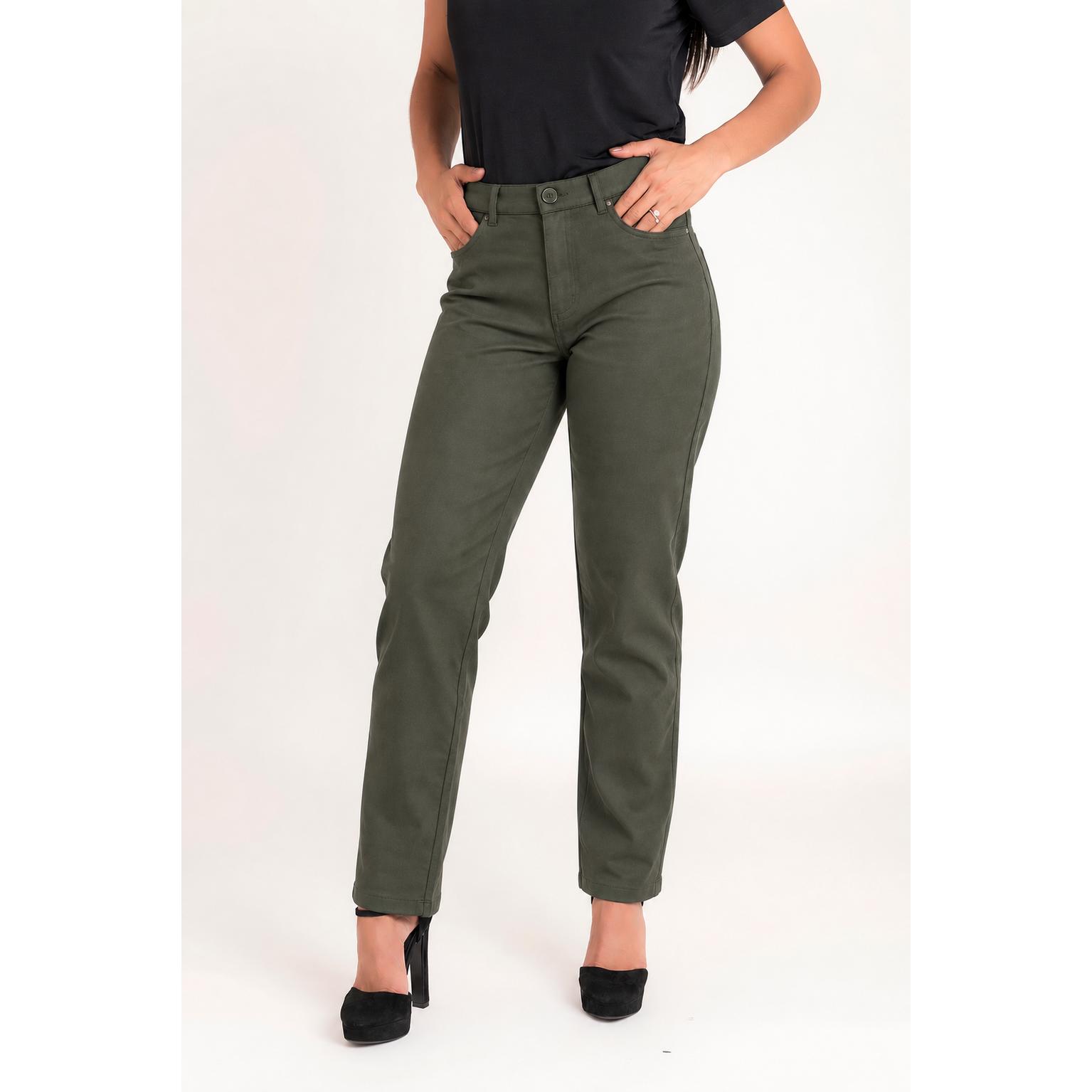 Pantalón Corte Recto con Boton Liso de Mujer - Youline