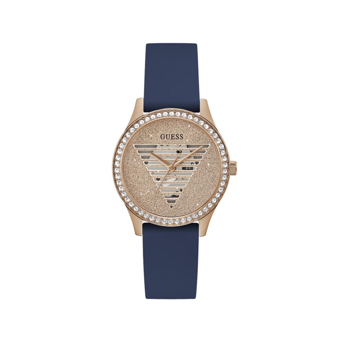 Guess Reloj Mujer Caja De Acero Pulsera Silicona De Color Azul Resistente Al Agua 3 Atm Gw0530l3