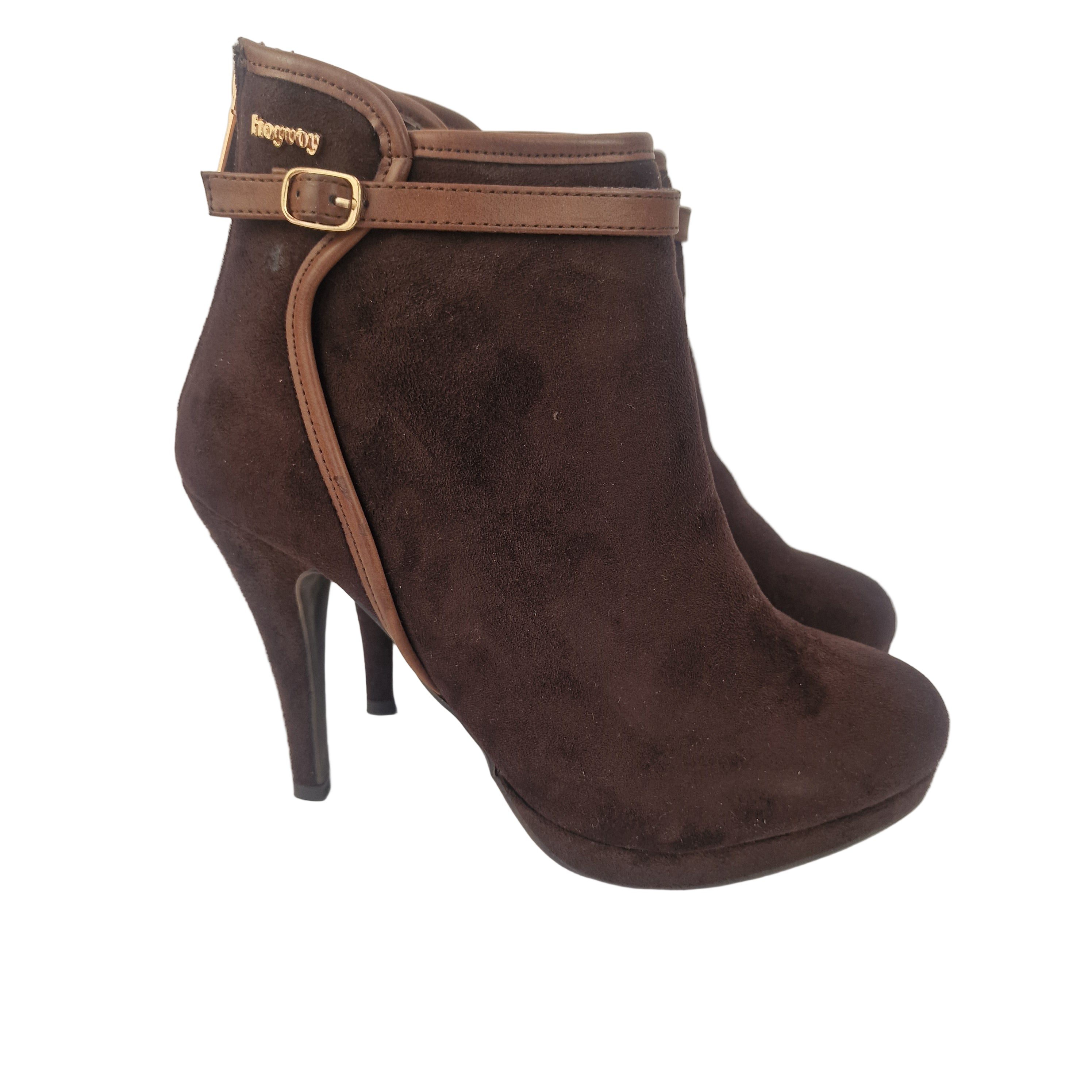 XTI HOYVOY Botines Tacón Alto Mujer Color Marrón Botín Vestir Antelina Plataforma Interna Tacón Aguja 10 cm Cremallera Trasera Plantilla Piel