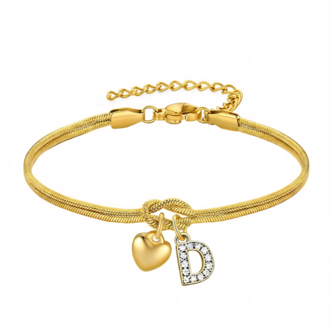 Pulseras doradas con iniciales para mujer, diseño de nudo de amor, estilo Barcelet, delicadas letras A-Z, pulseras doradas, regalos