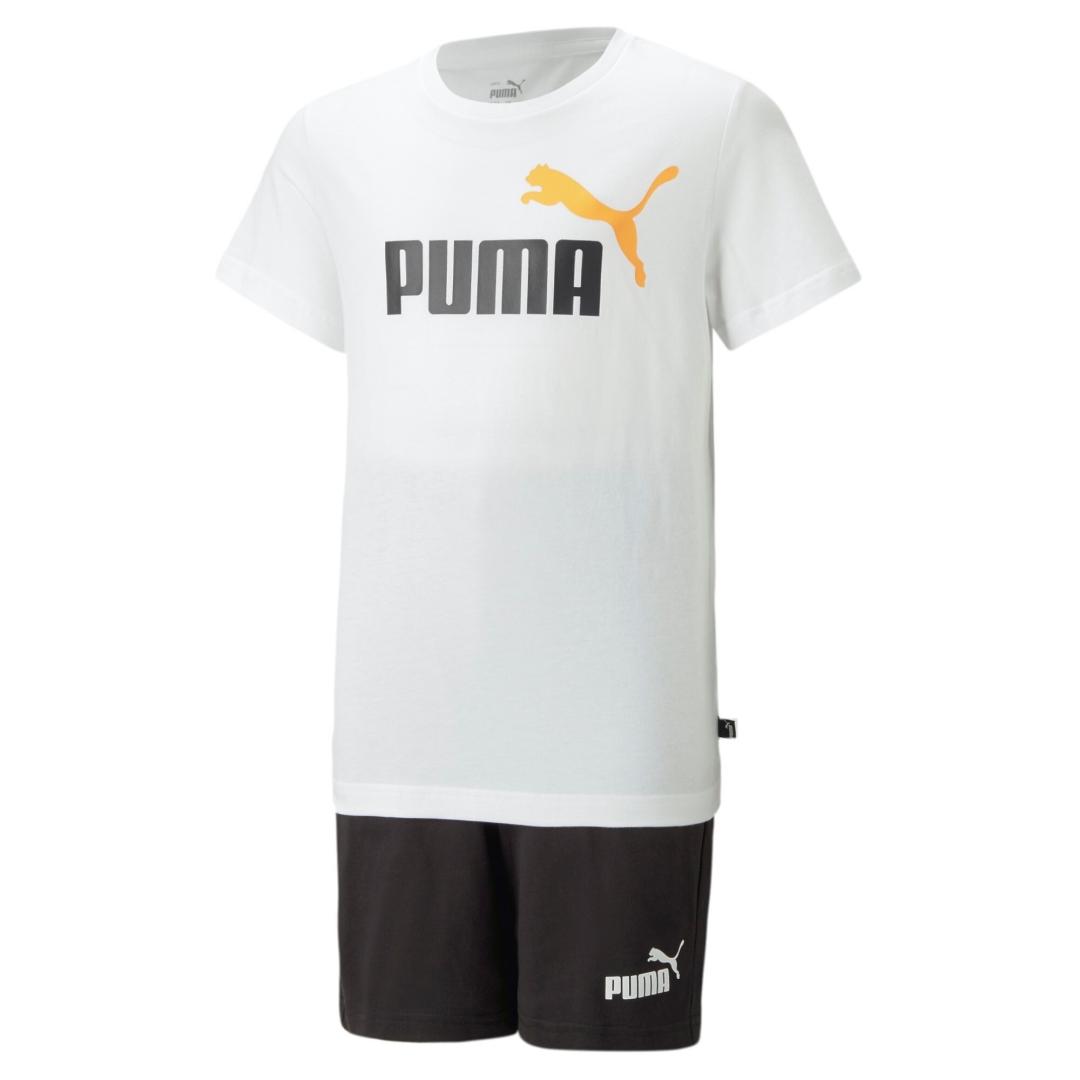 Puma Conjunto Niño SHORT JERSEY BLANCO Camiseta Logo en el Pecho Pantalón Negro