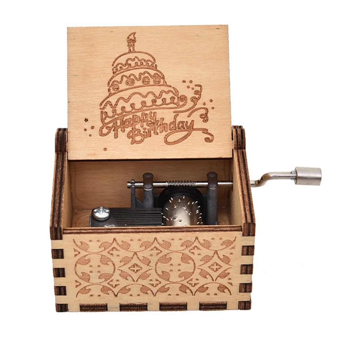 Caja de música manual de cumpleaños, creativo puesto de venta con decoración pintada a mano, regalo de cumpleaños en madera