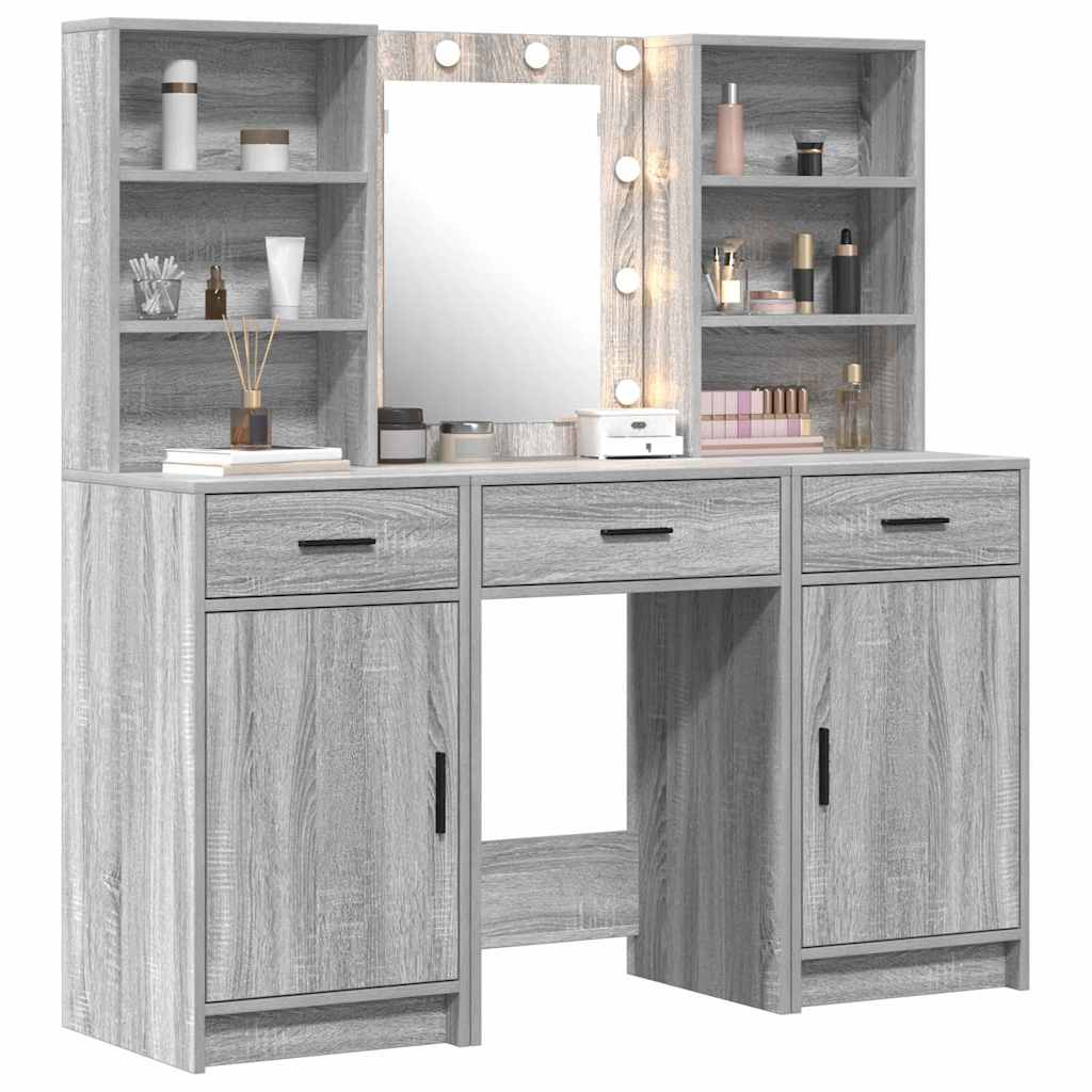 vidaXL Conjunto de mesa de vestidor con LED 3 pcs Gris Sonoma