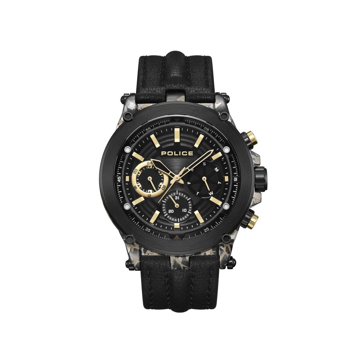 Police Reloj Hombre Caja De Acero Pulsera Genuine Leather De Color Negro Resistente Al Agua 5 Atm Pewjf2226641