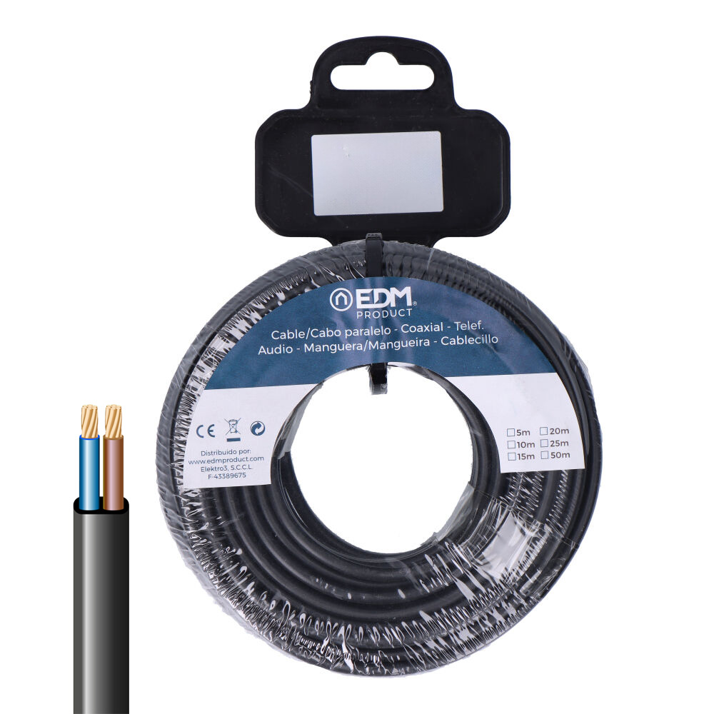 CARRETE MANGUERA PLANA NEGRA 2x1mm 15m (AUDIO)