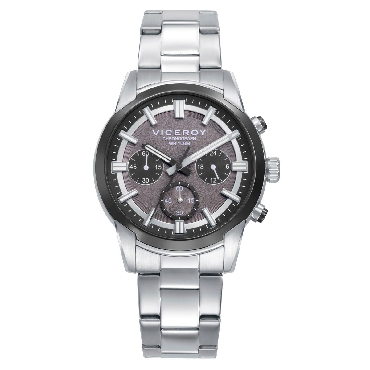 Reloj caja bitono en acero e Ip gris 10 Atm,brazalete de acero, movimiento cuarzo, colección Abraham Mateo