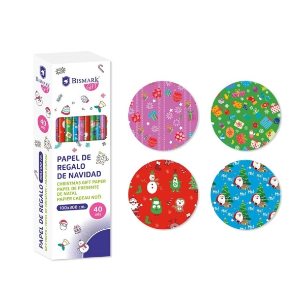 Bismark navidad gifts rollo de papel regalo - medidas 100cmx300cm - 4 diseÃ±os diferentes (40 uds)