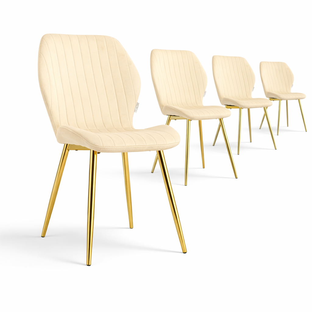 Minimal DECO Pack de 4 Sillas de Comedor Tapizadas en Terciopelo Estilo Moderno con Patas Metálicas Blancas, Negras o Doradas, Varios Colores, 55 x 60 x 86 cm