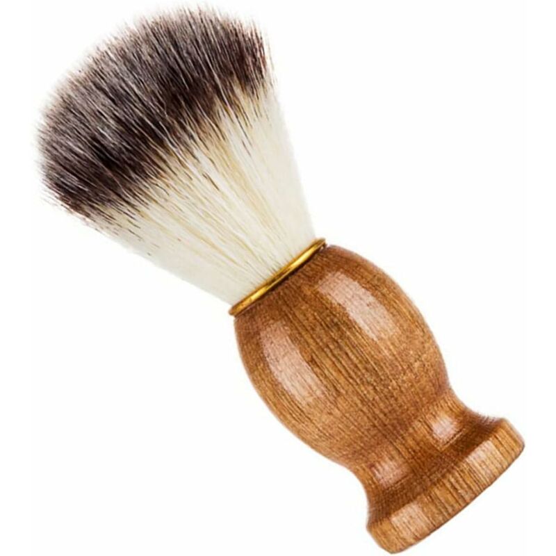 CA Brocha de afeitar, mango de madera maciza, hecha a mano con pelo de tejón auténtico, piel suave, para afeitado en húmedo con navaja.
