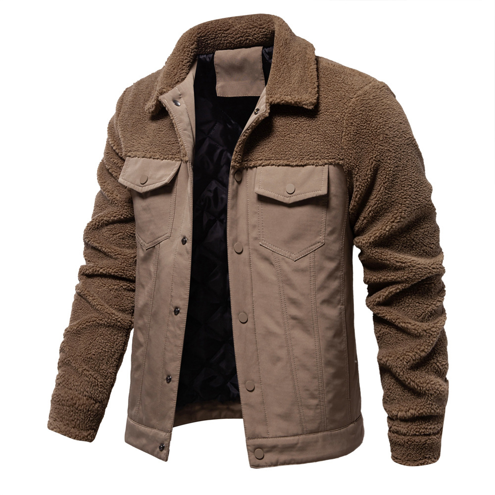 TK Chaqueta patchwork de otoño/invierno para hombre, chaqueta informal de lana de cordero para hombre
