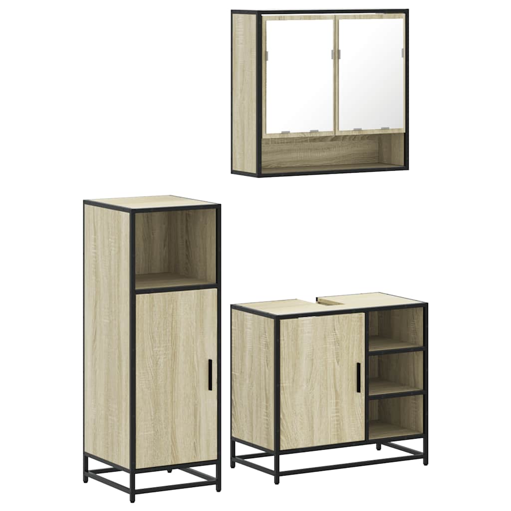 vidaXL Set de muebles de baño 3 pzas madera contrachapada roble Sonoma