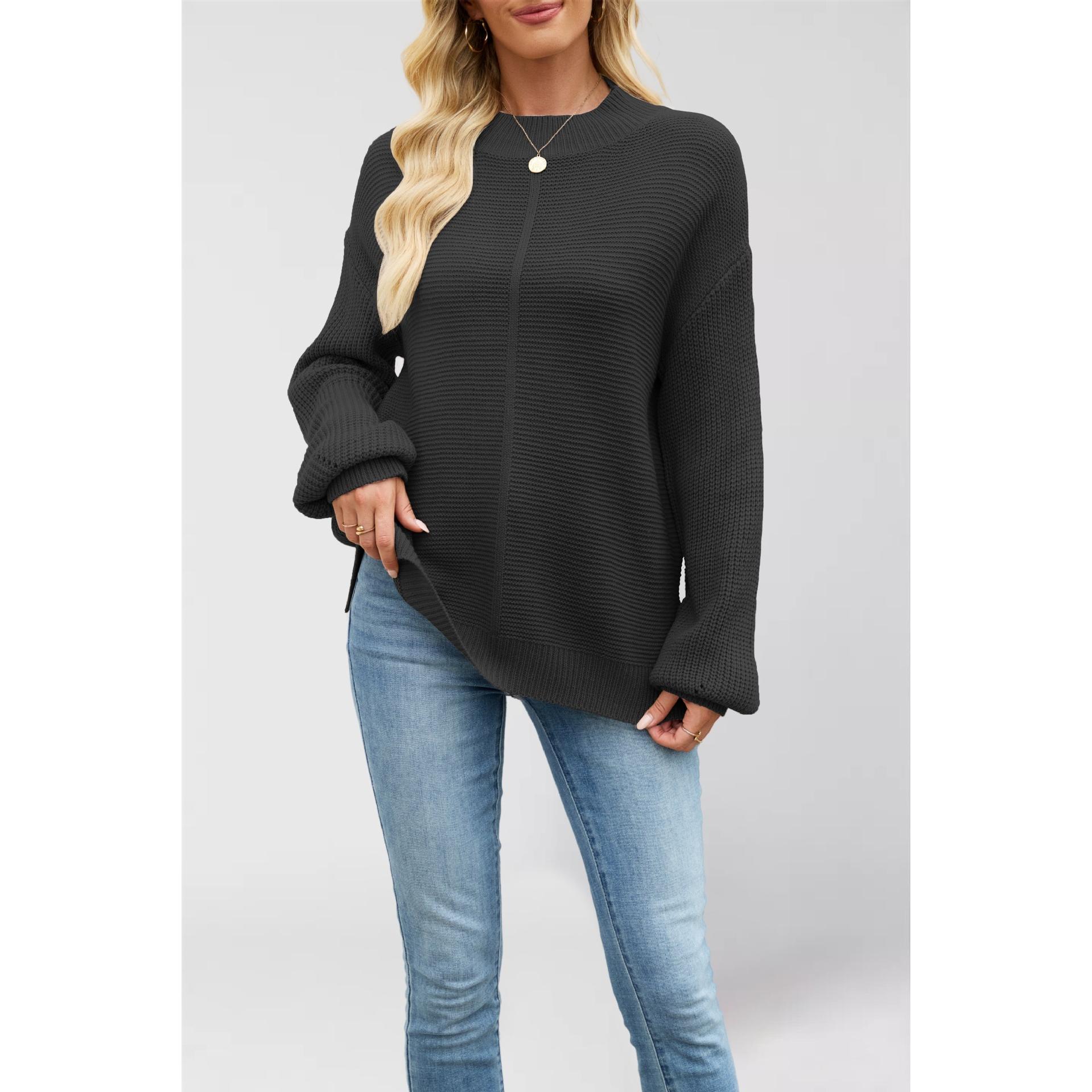 TK Suéter holgado de cuello alto de color liso de punto para mujer de otoño/invierno