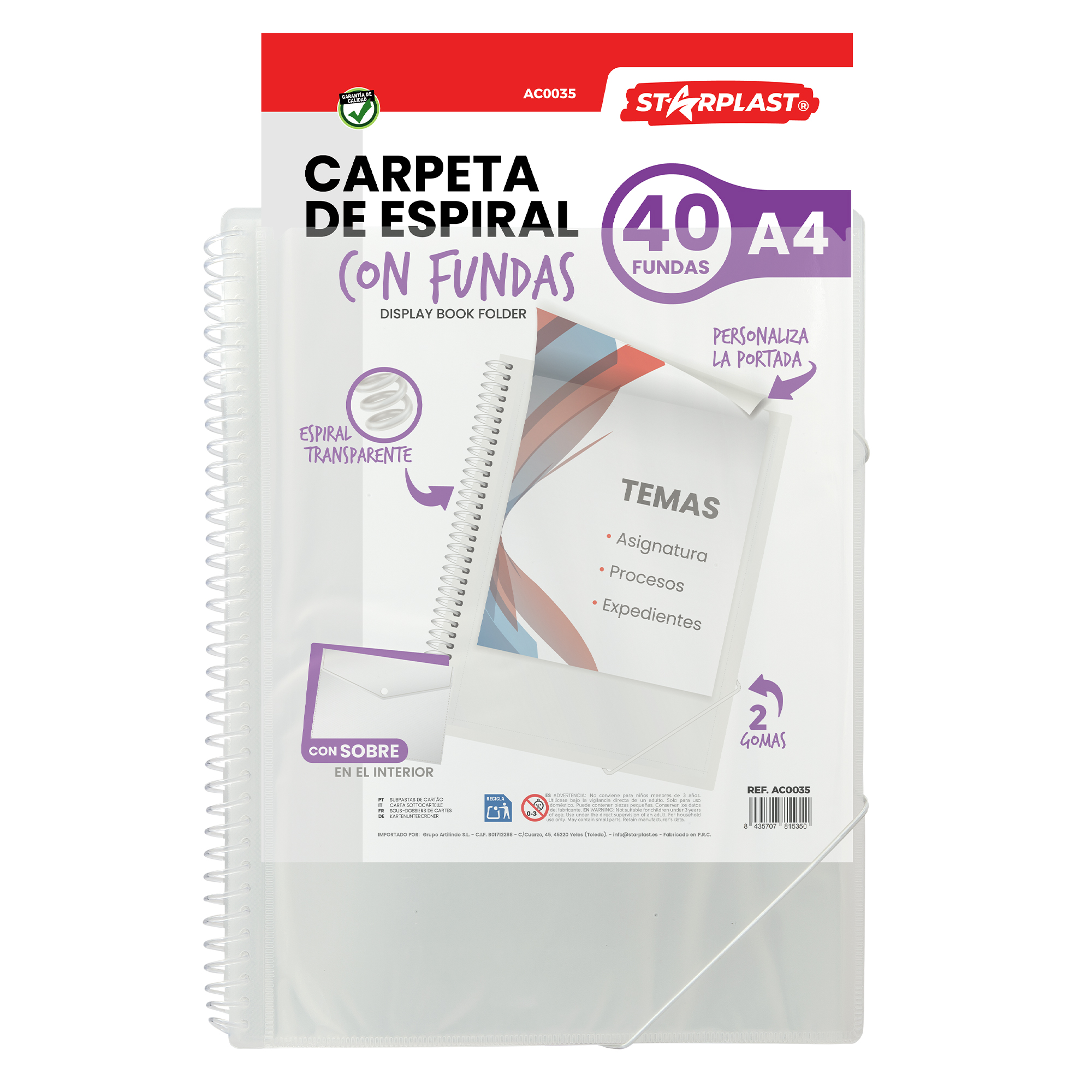 Carpeta A4 Fundas Transparente 20 30 y 40 Fundas Cierre 2 Gomas y Sobre Interior Starplast