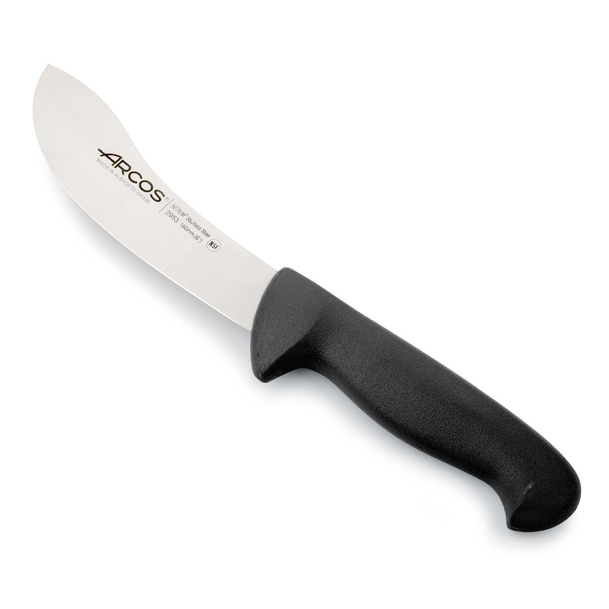 Arcos Cuchillo desollar con Hoja Acero Inoxidable 160 mm. Mango ergonómico polipropileno. Serie 2900. Cuenta con diferentes colores mango facilitar la identificación cada grupo alimentos. Color negro.