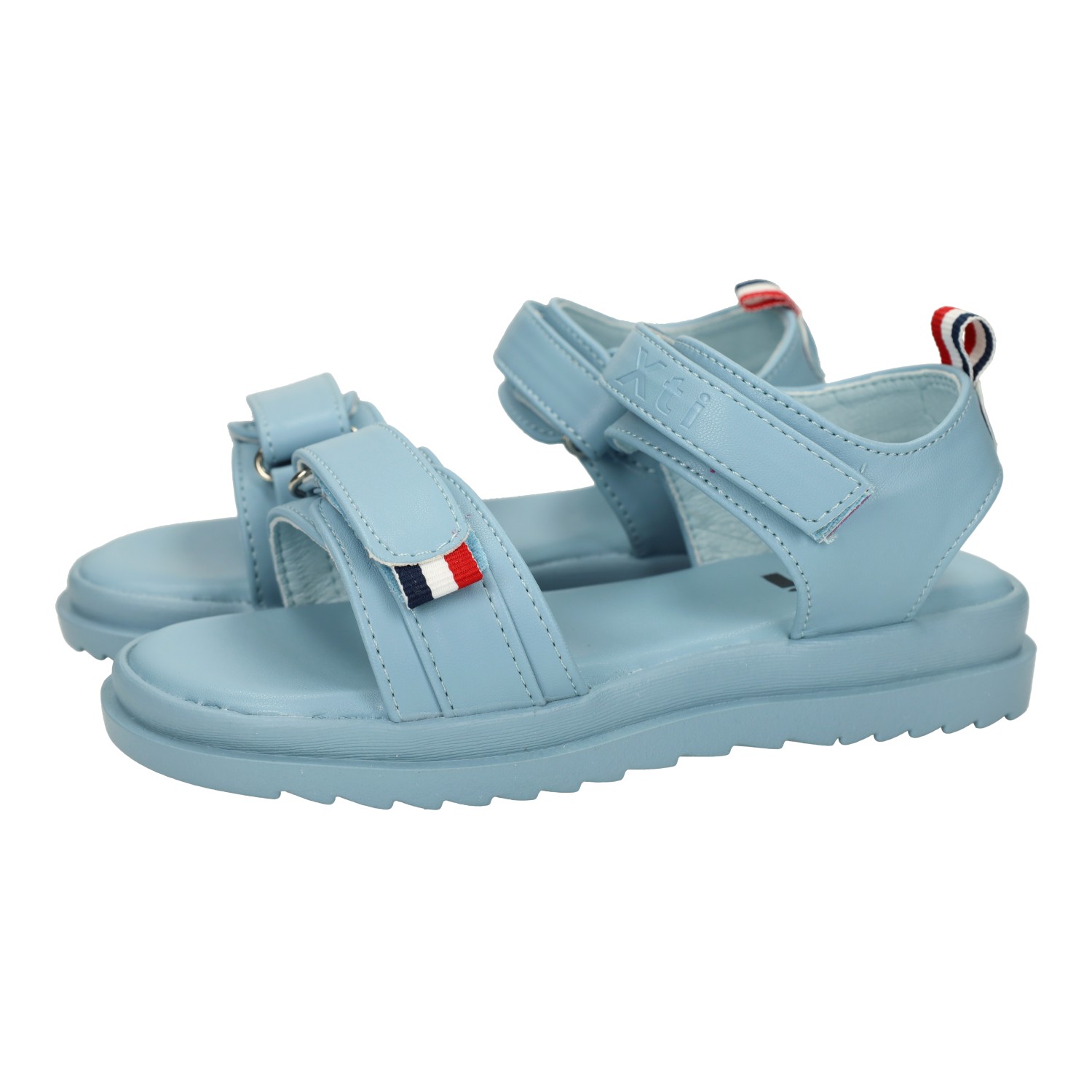 Sandalias marca XTI para niña en color azul. Sandalias de niñas, en color azul, con cinta textil adhesiva y plantilla suave y acolchada, calzado de verano