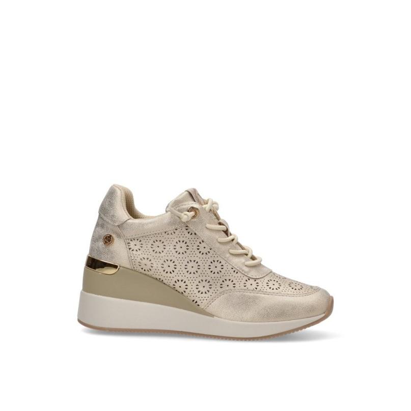 Zapatillas Casual Xti - Mujer - Cuña Alta - Modelo 143776 - Color Oro