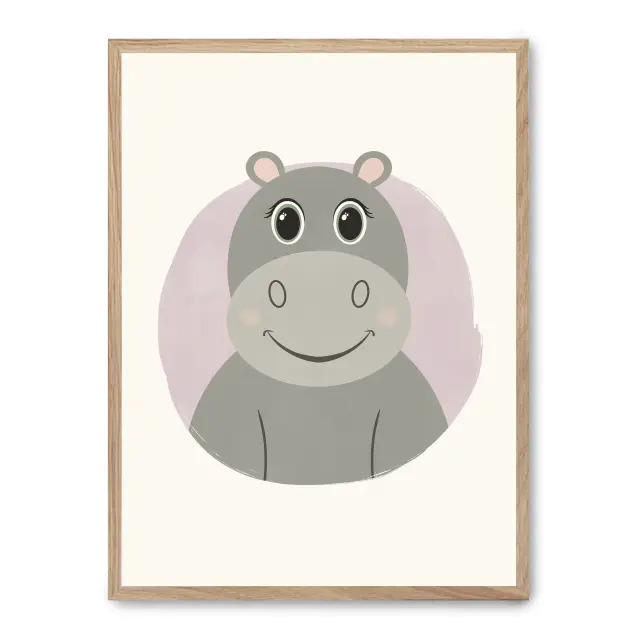 Lámina con marco negro HIPPO II 21x30 cm, Póster impreso en papel de primera calidad de 180gr, montado sobre marco de madera MDF acabado en negro., Infantil - Bebé