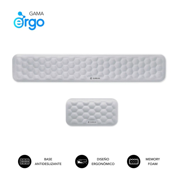 Subblim pack ergo airpadding reposamuÃ±ecas para teclado y raton - espuma viscoelastica 65d - tejido airmesh transpirable - base antideslizante - color plata