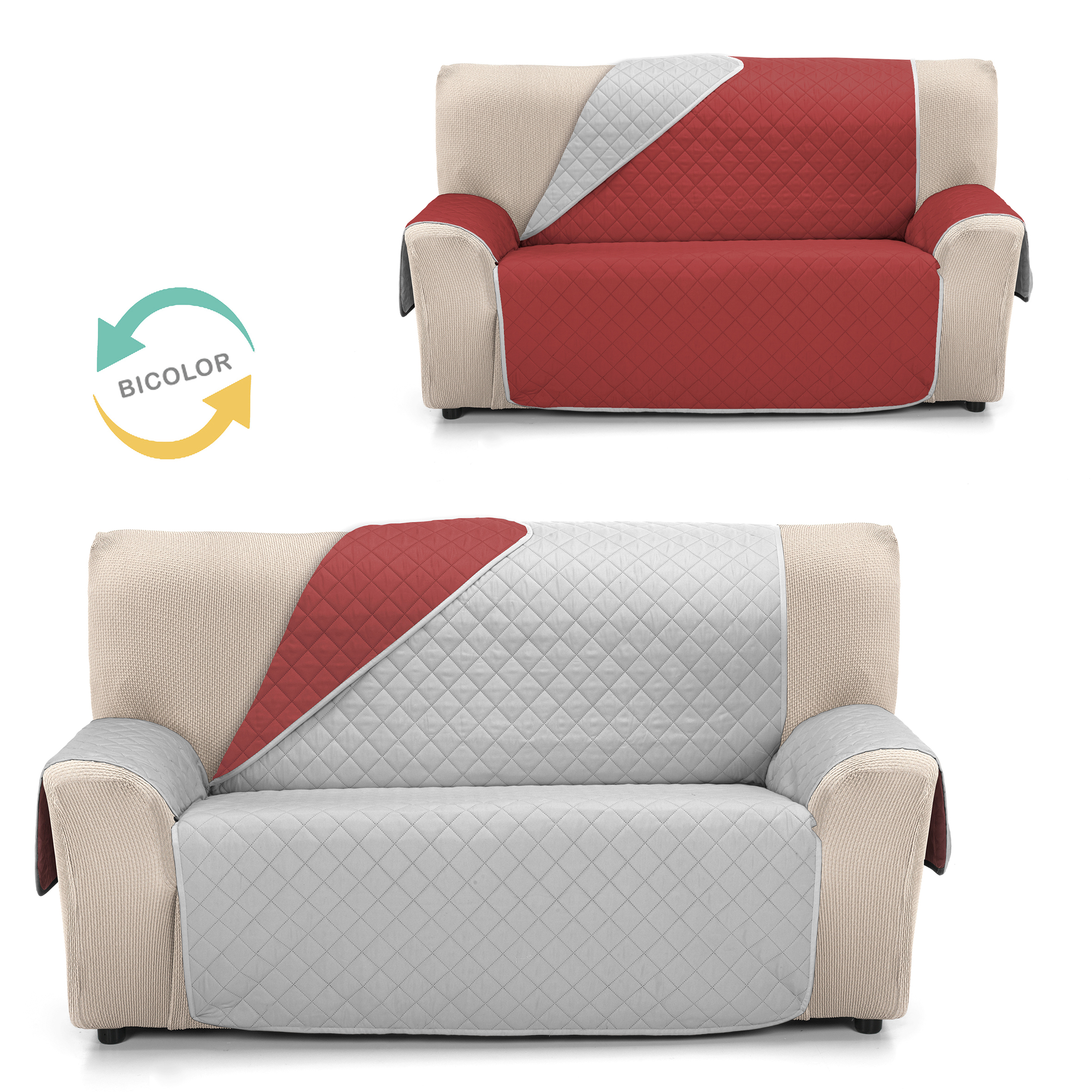 Cubre Sofá Reversible JOYA de Valentia Home | Acolchado | Protección Completa | Ajuste Perfecto | Protector funda sofá | Funda Sofá para Inviero y Verano