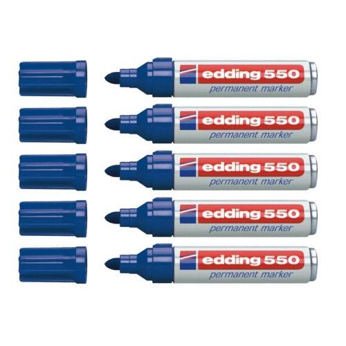 Edding Rotuladores permanentes n.º 550, pack de ahorro de 3 y 5 en cuatro colores, rellenables con edding T 25 (azul, pack de ahorro de 5 unidades)