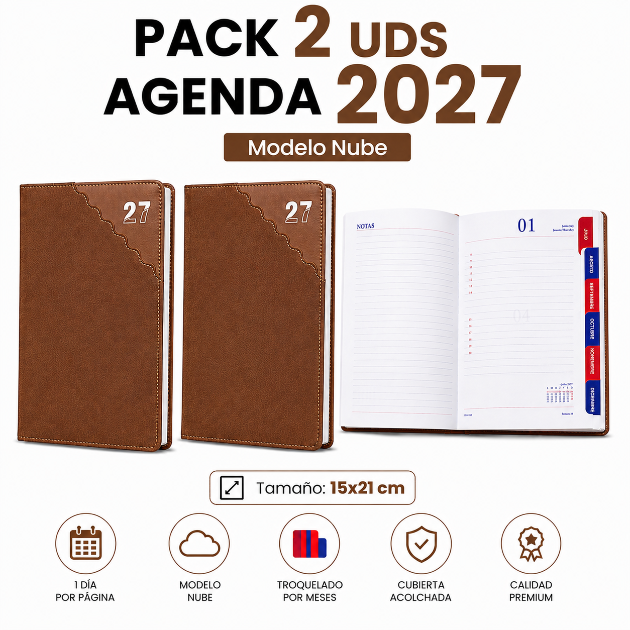 Pack 2 AGENDAS 2027 Modelo NUBE 15x21 cm