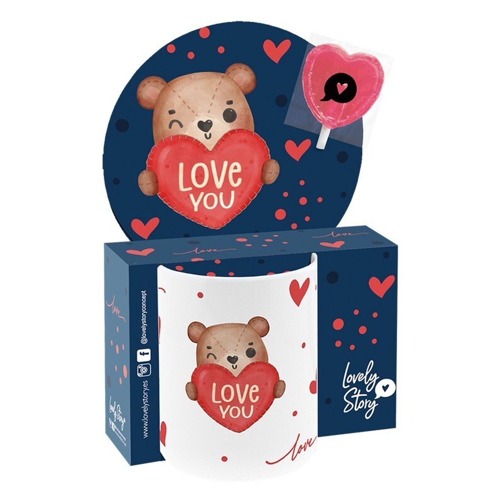 LOVELY TAZA CERAMICA CON PIRULETA 330ML LOVE YOU BEAR CAJA:2 unidades ENAMORADOS LOVELY