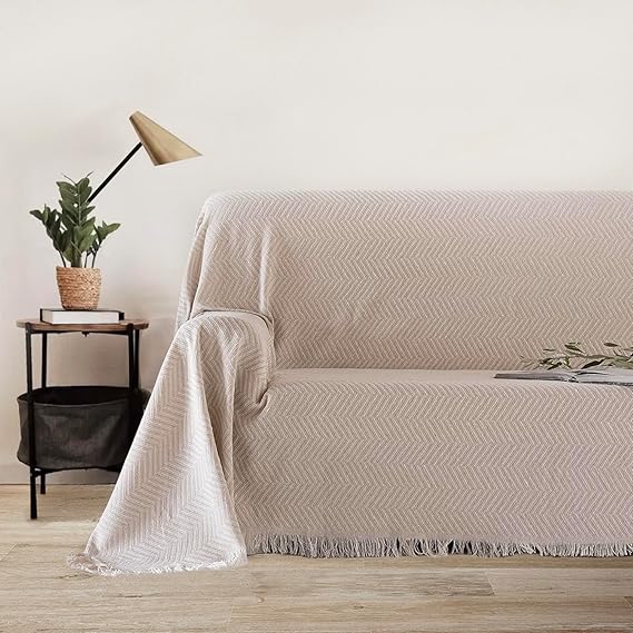 Manta Multiusos, para sofá, sillón, cama o pie de cama. 80% Algodón. Dos medidas diferentes. Alta calidad. No da calor. Decoración. Flecos. Gris, Crudo, Beige.