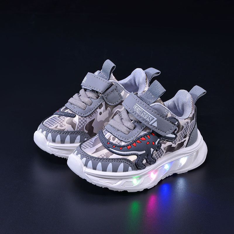 CA Zapatos deportivos de dinosaurios de dibujos animados para niños, zapatillas de cuero para niños pequeños y medianos, ligeras y a la moda, primavera 2025