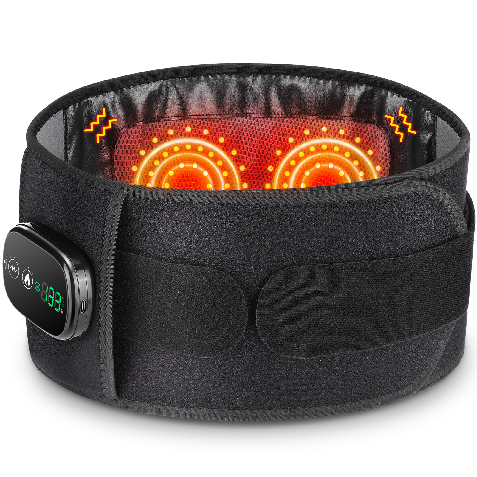 OmHO Cinturón de masaje con calefacción por luz roja, terapia infrarroja, compresa caliente, recargable, soporte para hernia de disco lumbar, cinturón de protección