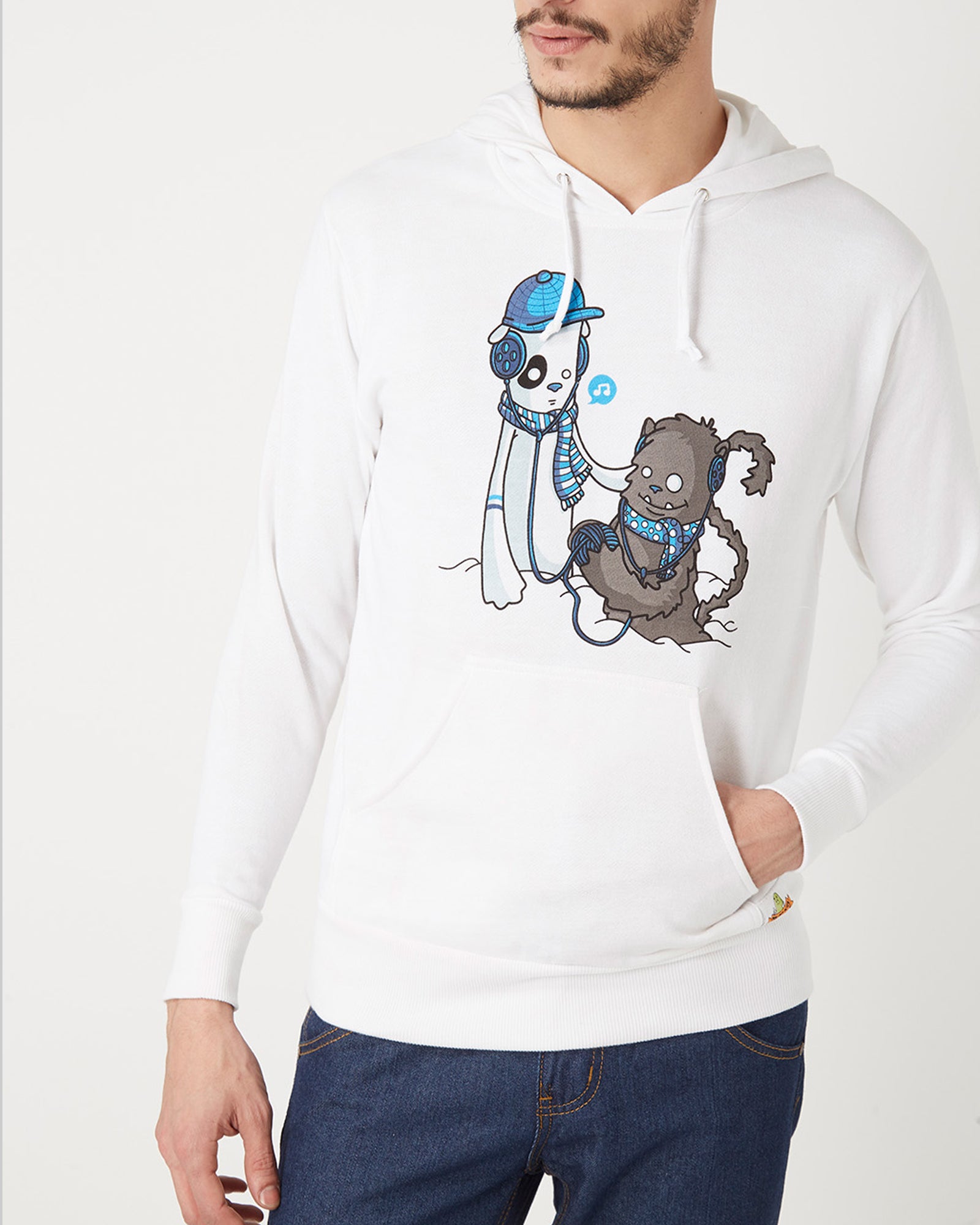 Sudadera blanca ilustrada personajes divertidos hoodie algodón suave capucha ajustable urbano cómoda L outfit original juvenil color blanco para look casual, combina jeans sneakers ✅Entrega 24/48h