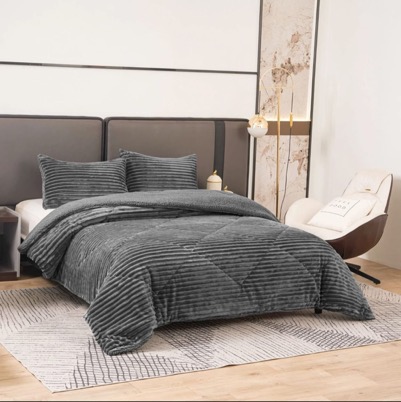 Edredón Borreguito Rayado Invierno Suave – Microfibra Cálida con Fundas de Cojín, Edredón Sherpa Polar para Cama 90 135 150, Manta Gruesa Térmica y Ligera, Ropa de Cama Moderna y Acogedora.  ✅ Entrega en 48-72h