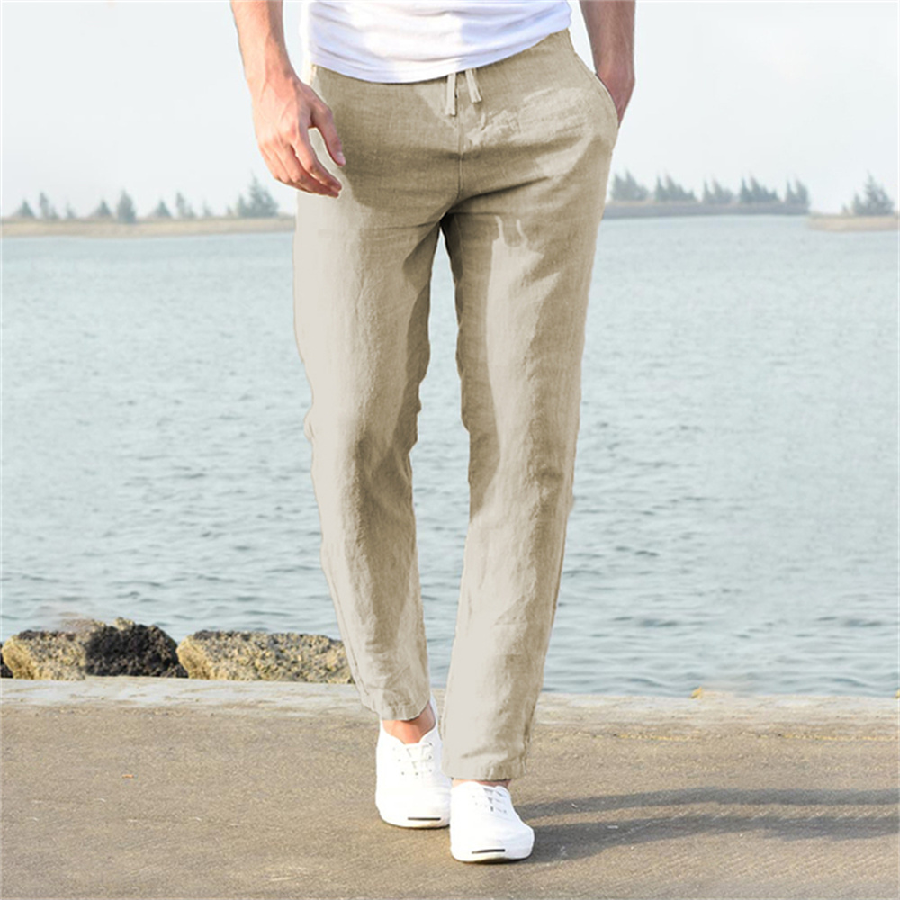 TK Pantalones De Lino De Algodón Para Hombre Otoño Nuevos Transpirables De Color Sólido Fitness Streetwear Talla S-3XL