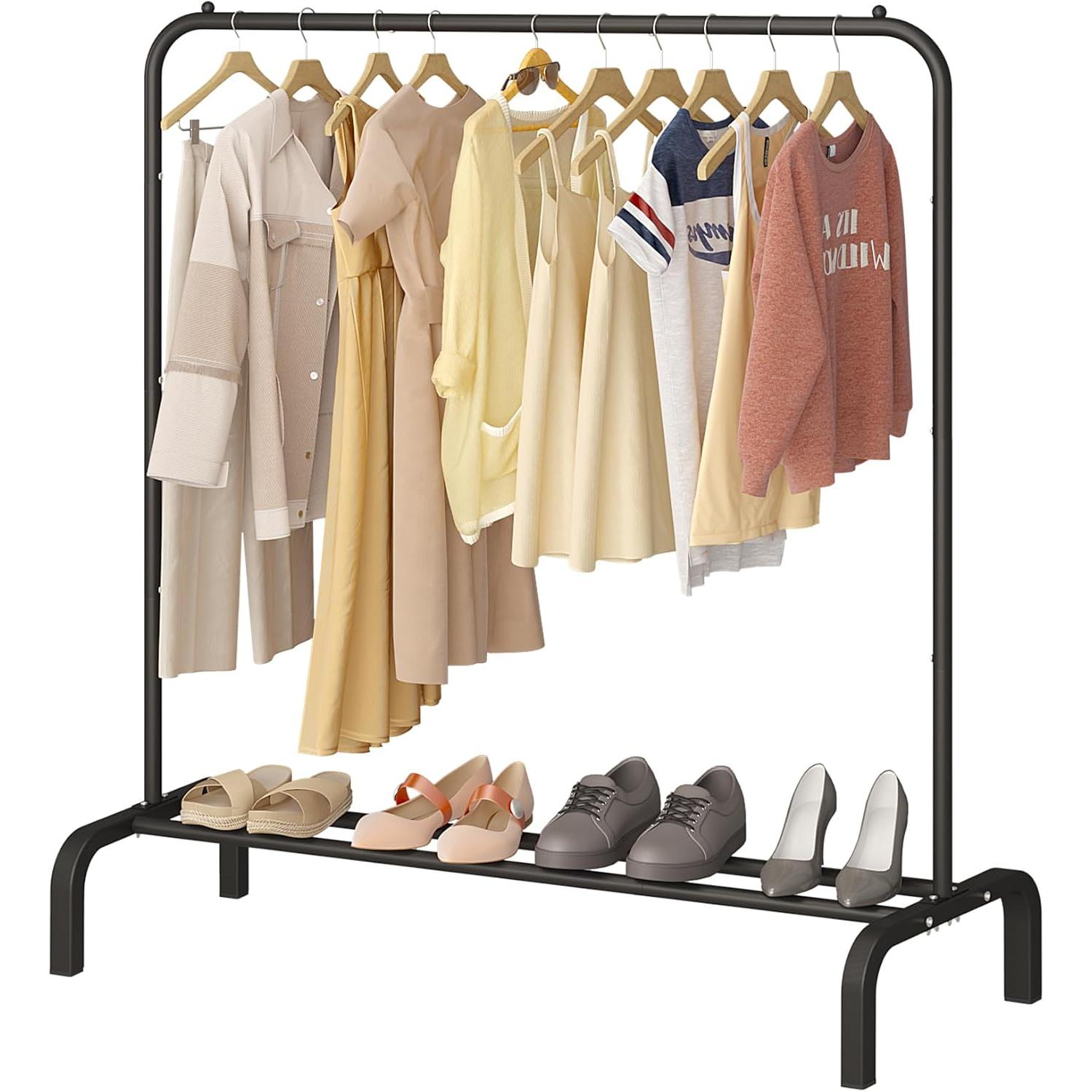 DECODEKO - Perchero Burro Doble Rail Estante Ropa Zapatos Cajas, Perchero Estanteria Metalico para Ropa Resistente, Perchero Portátil De Metal con Doble Riel Y Estante De Almacenamiento De 2 Capas, Percha Independiente para Dormitorio