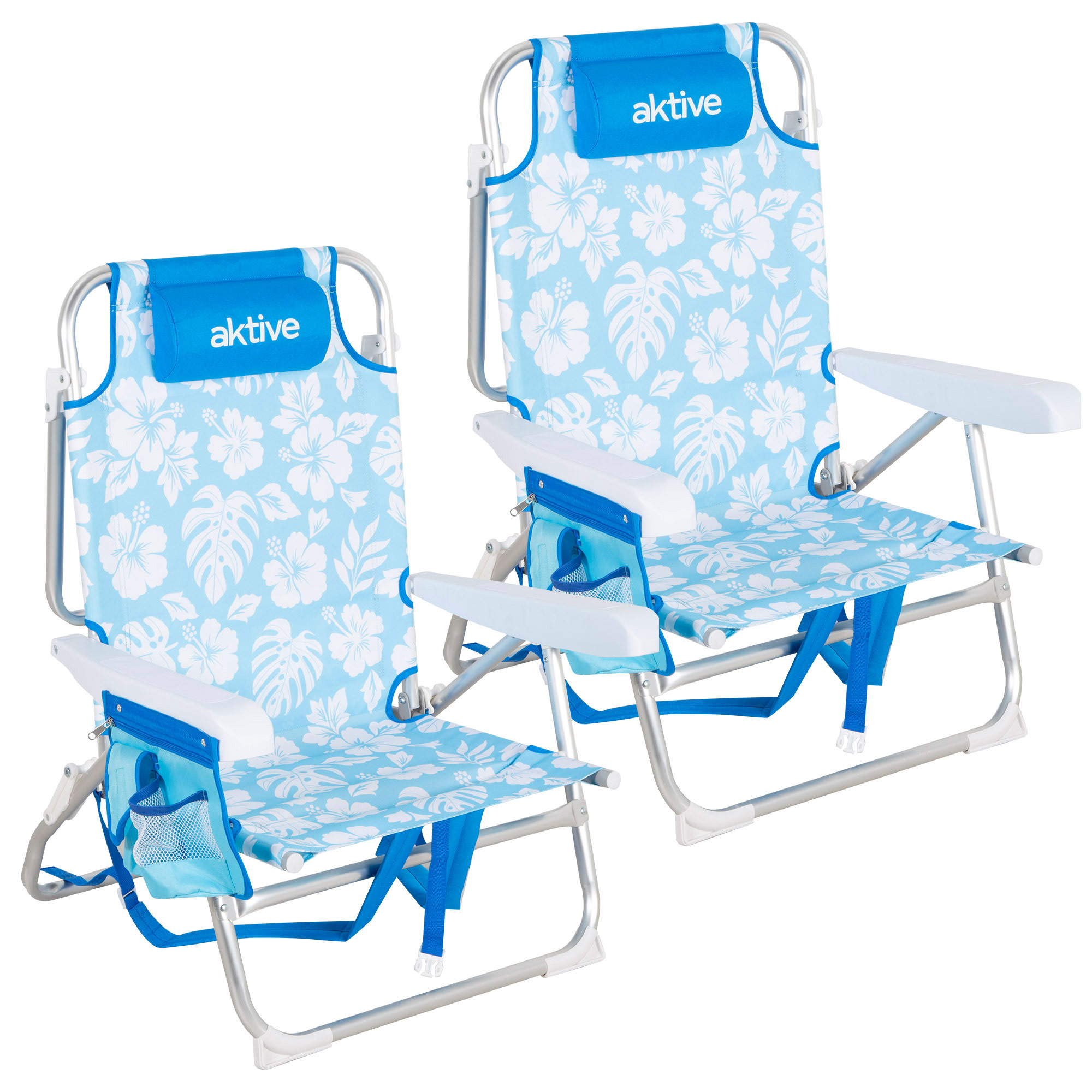 Aktive - Silla de playa multiposición con mochila, sillas coloridas, asiento con altura media, estructura resistente, 5 posiciones, convertible en tumbona, muebles playa, silla plegable azul, packs playa