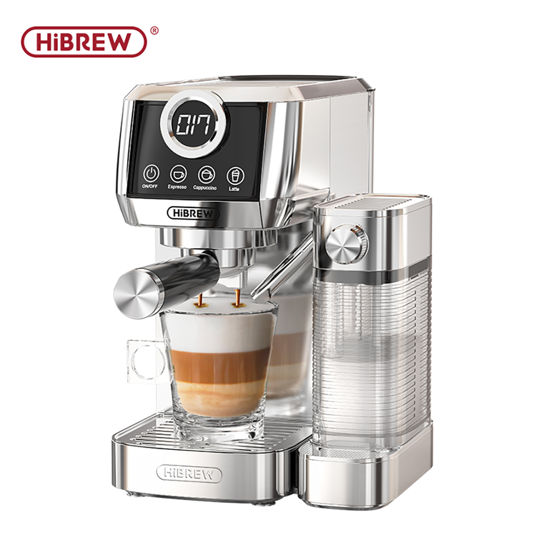 HiBREW H13A, Coffee Machine,six coffee modes,PID temperature control technology,Double boiler system,20 Bar high pressure extraction,Automatic cleaning,One-Touch Cappuccino/Latte,Large Removable Milk Tank