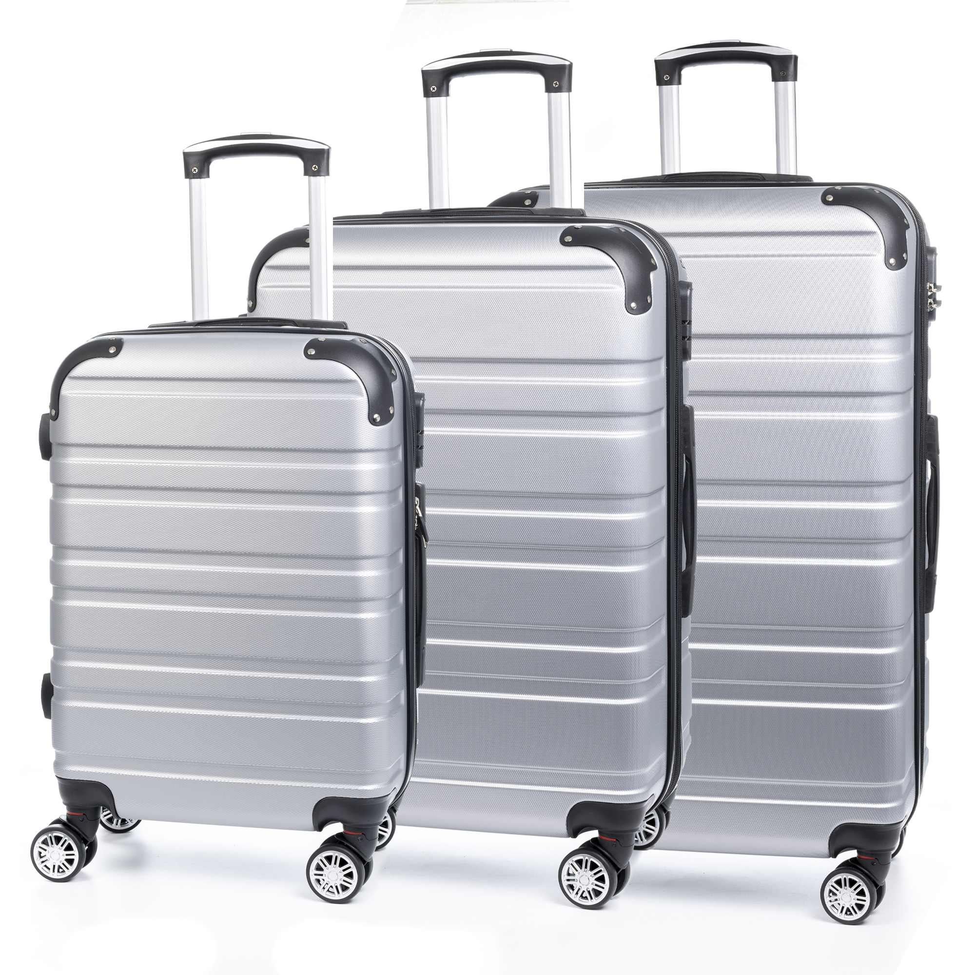 DAM.Juego de 3 maletas Trolley extensibles, en material ligero ABS de alta resistencia. Cerradura numérica, 4 ruedas dobles giratorias 360°. 50x31x77cm
