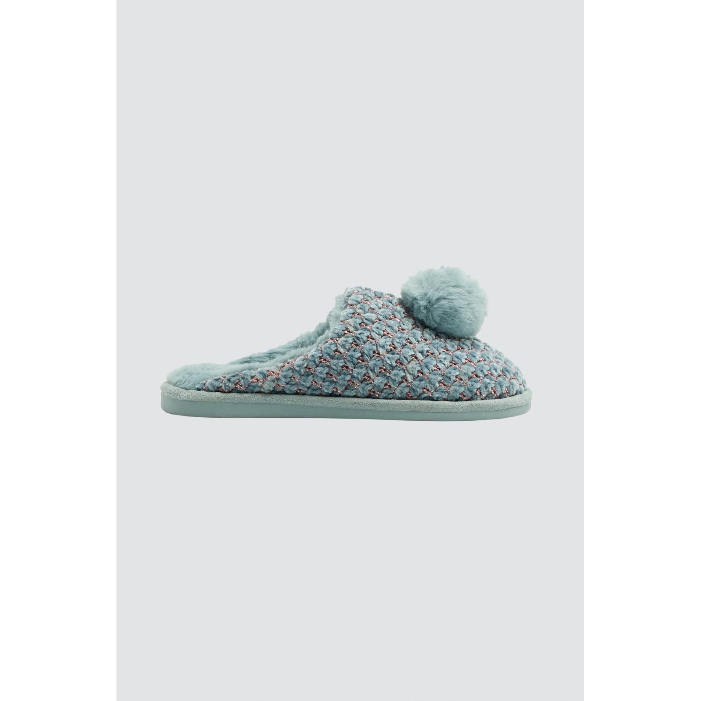 Ysabel Mora - Zapatillas de casa de punto con pompón verdes