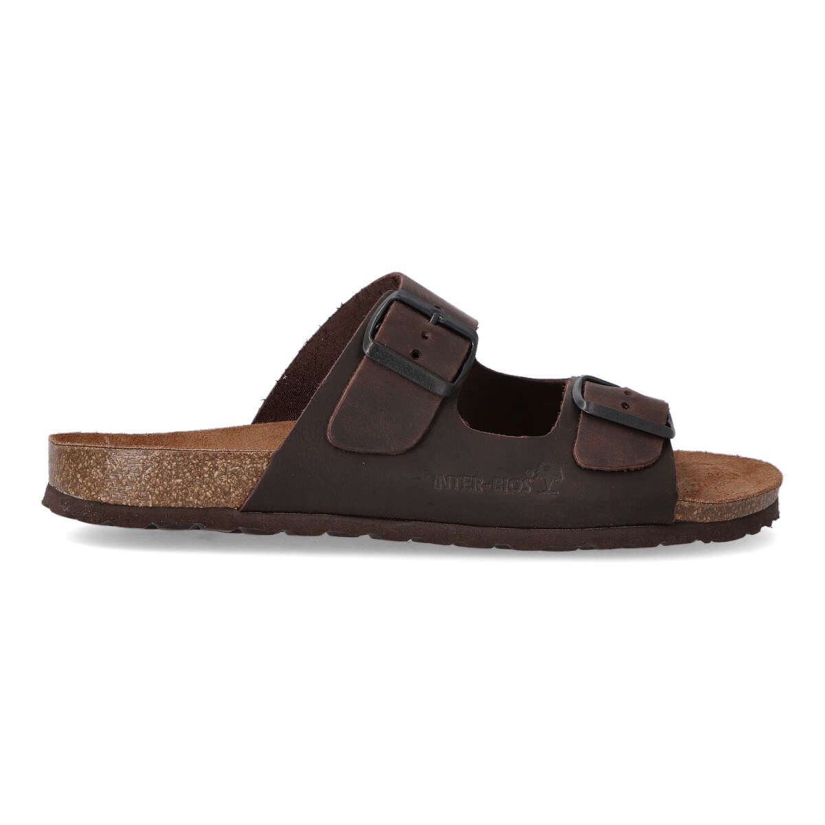 INTER-BIOS - Sandalias para hombre INT 9560 en piel natural con suela de corcho y goma, color moka, ajustables con hebilla