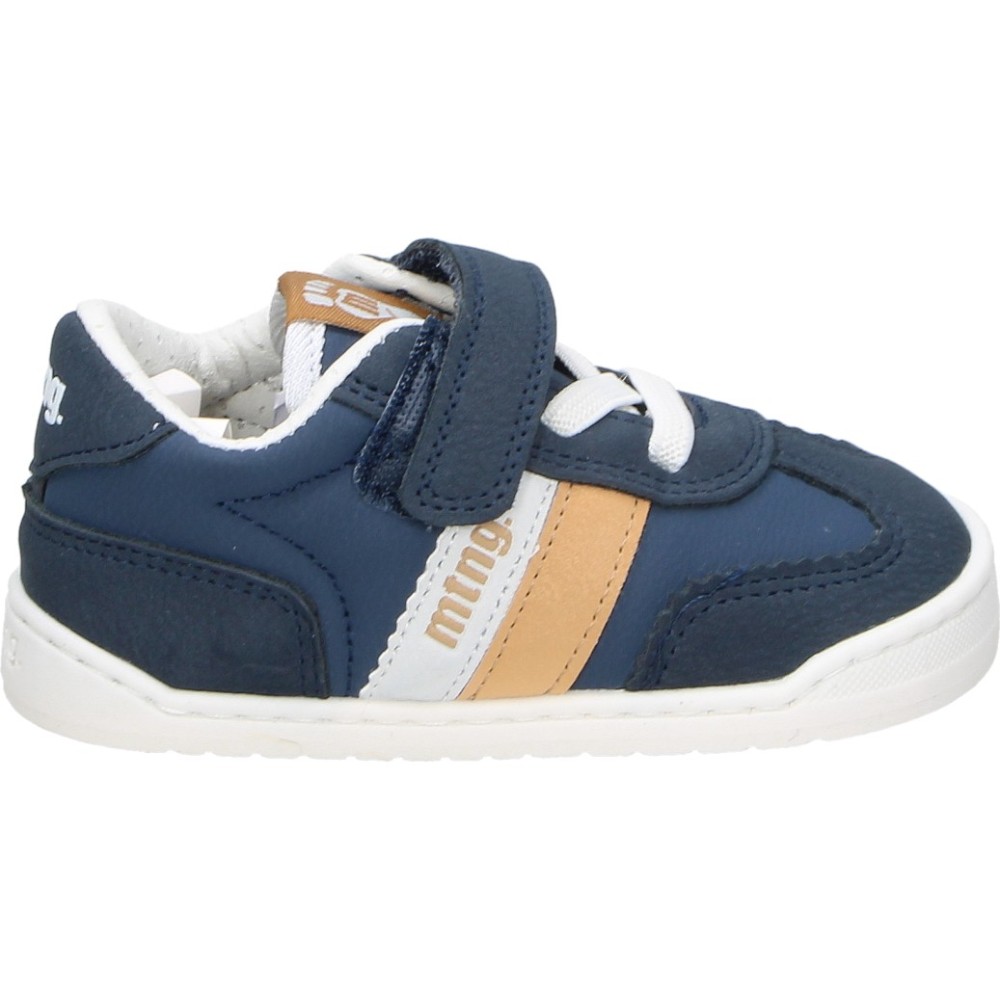 MTNG | Zapatilla Mustang Free Baby Infantil – Deportiva Azul Marina con Detalles en Blanco y Beige – Sneakers con Adhesivo y Cordones – Respetuosos – Plantilla Extraíble – Zero Drop – Vegan – Modelo 49060F