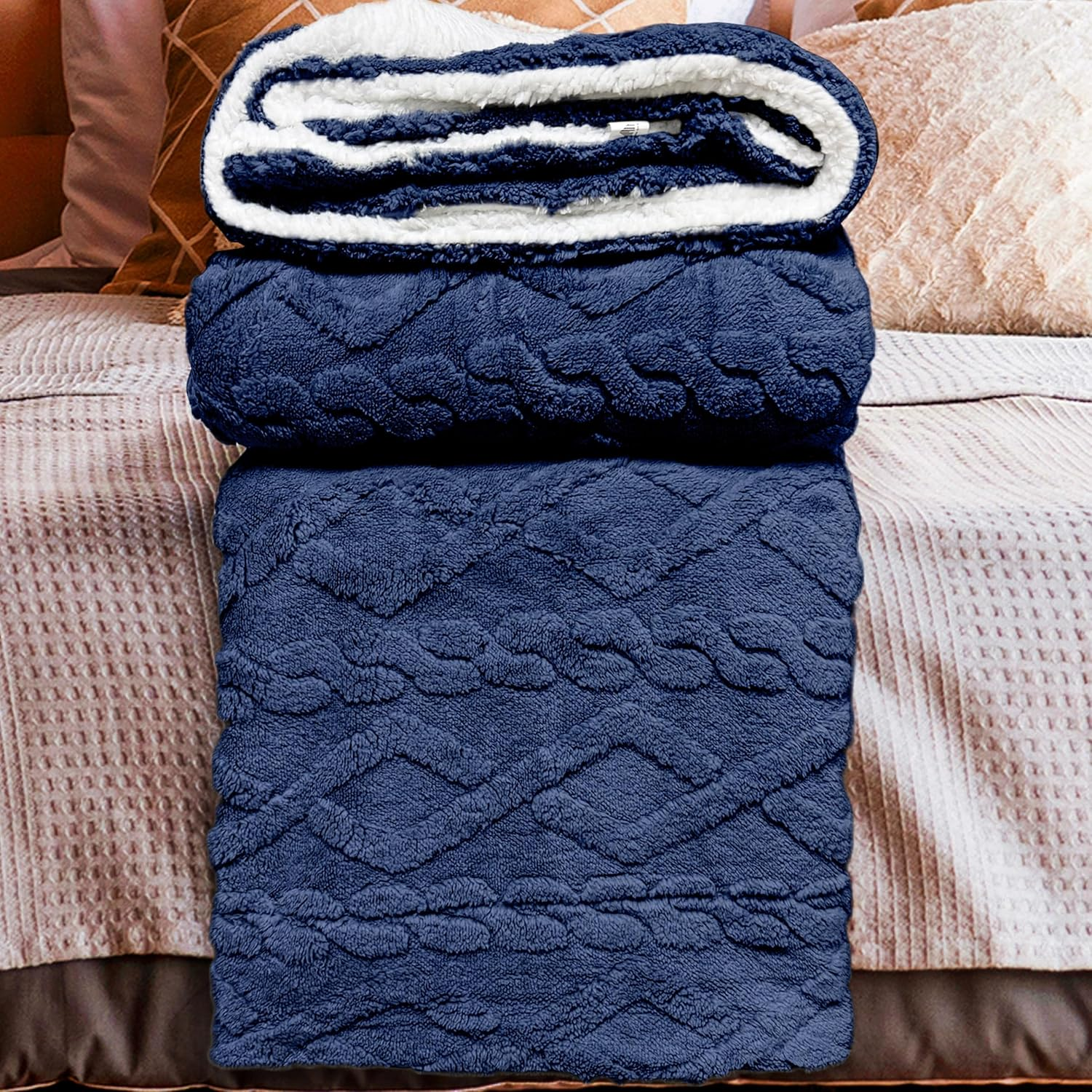 Manta Sofa de Borrego, Manta Doble Cara Franela y Sherpa, 100% Poliester, Suave y Caliente para Invierno, 130 x 160 cm/160 x 220 cm/220 x 240 cm