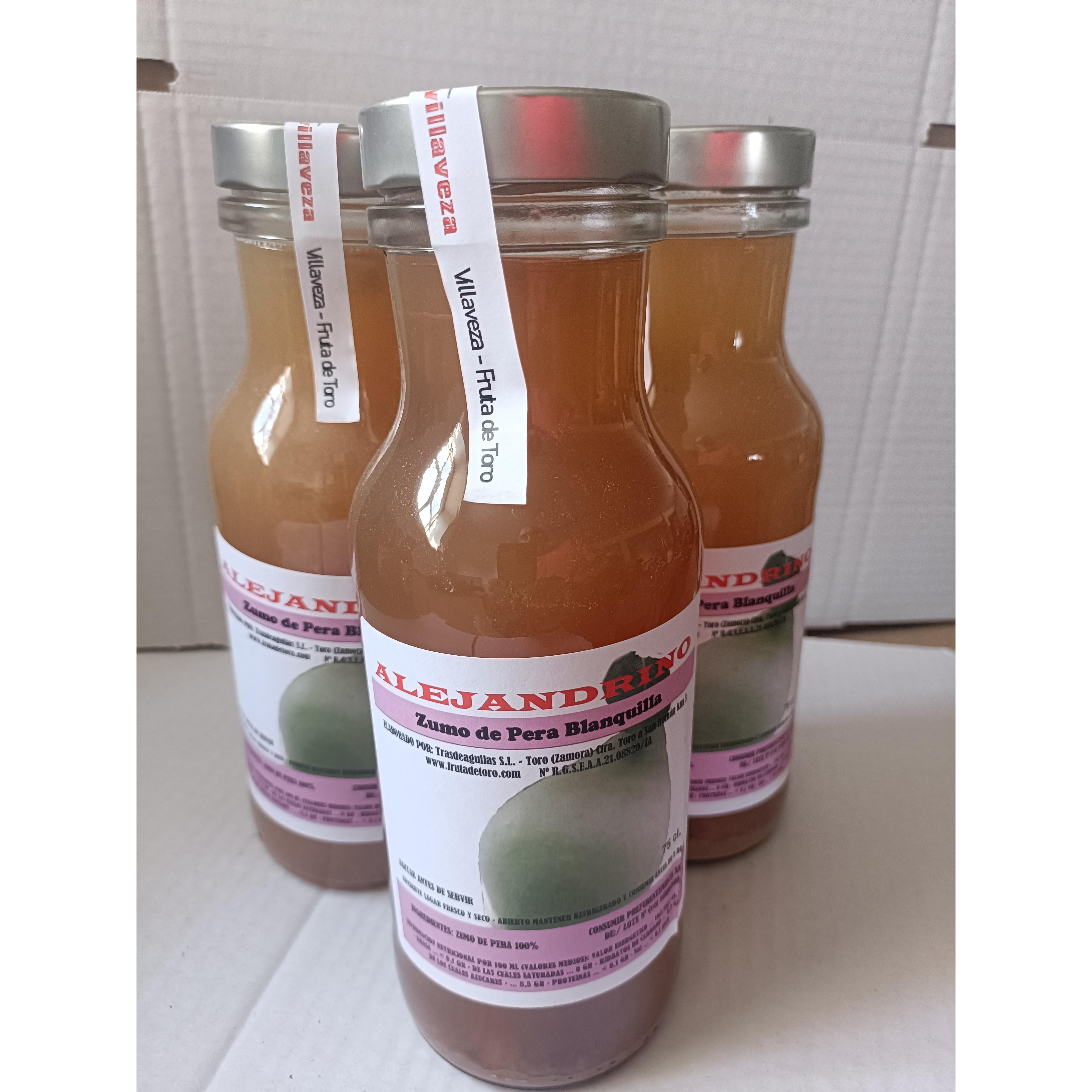 ALEJANDRINO Zumo Natural de Pera Blanquilla 75 cl 100% fruta exprimida, sin azucares añadidos, sin agua añadida.