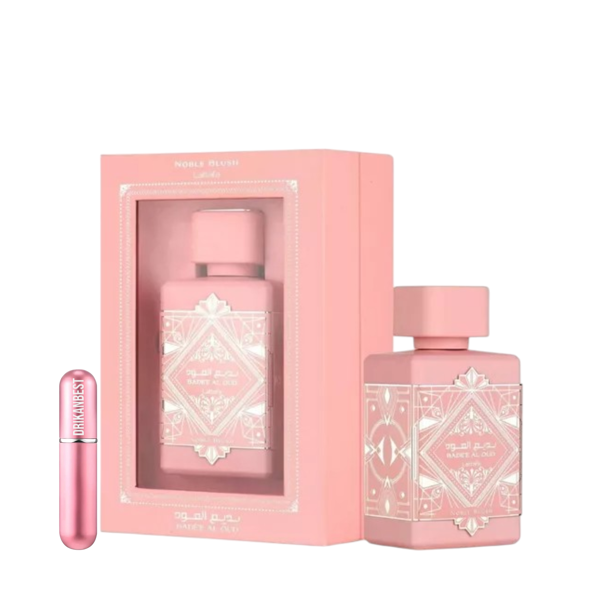 Perfume Noble Blush Lattafa badee al oud Eau de Parfum 100ml, Fragancia Femenina Floral y Dulce de Larga Duración + REGALO Atomizador Recargable 5ml Drikanbest