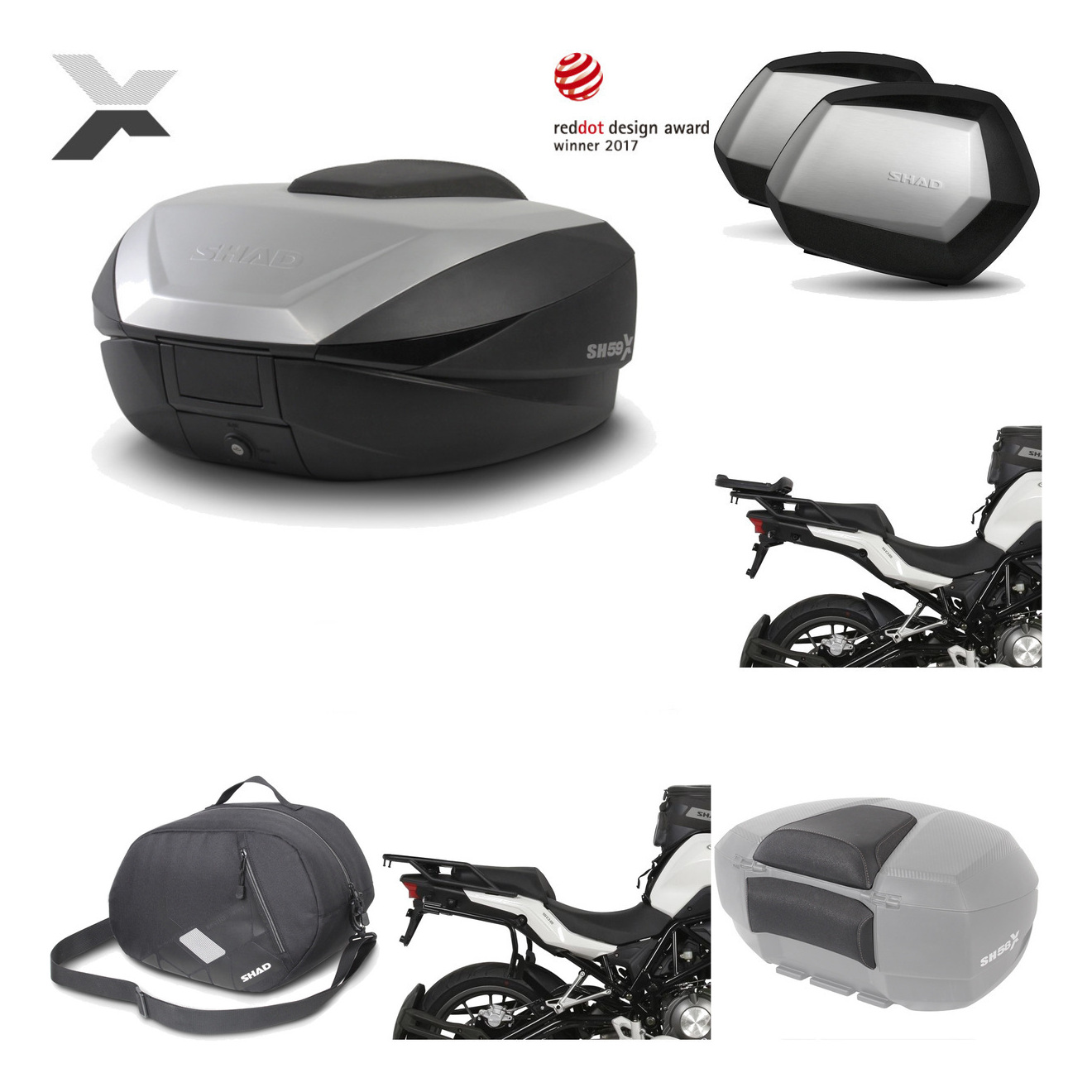 Maletas Laterales + Baul Trasero + Herraje Montaje + Accesorios + Herraje 3P Sh59x Alu Sc Sh35 Premium KIT-194681