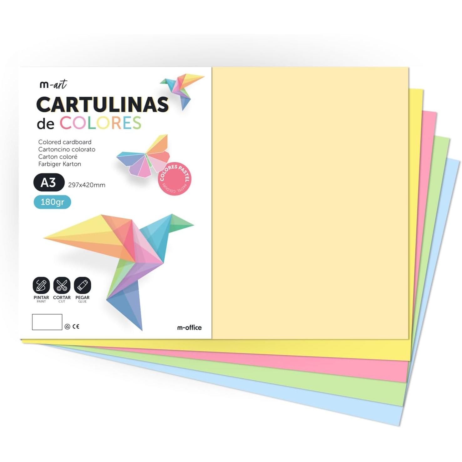 Cartulina de Colores, Cartulina A4 Colores Intensos, Hojas de Colores 180gr para Manualidades, Imprimir tus Documentos y Diseños Creativos, Folios de Colores A4 · m-office (500 hojas, Naranja)