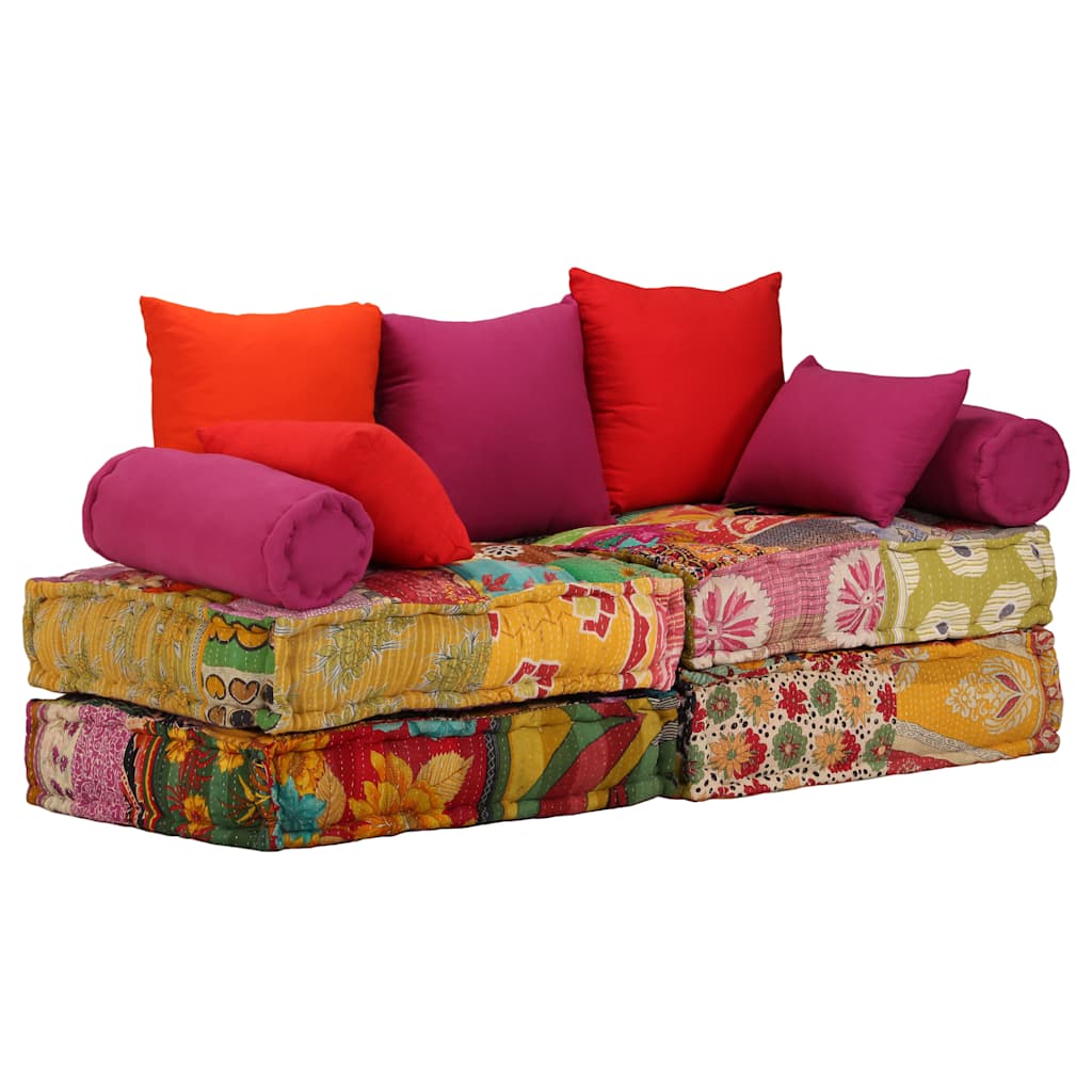 vidaXL Puf modular de 2 plazas de tela patchwork