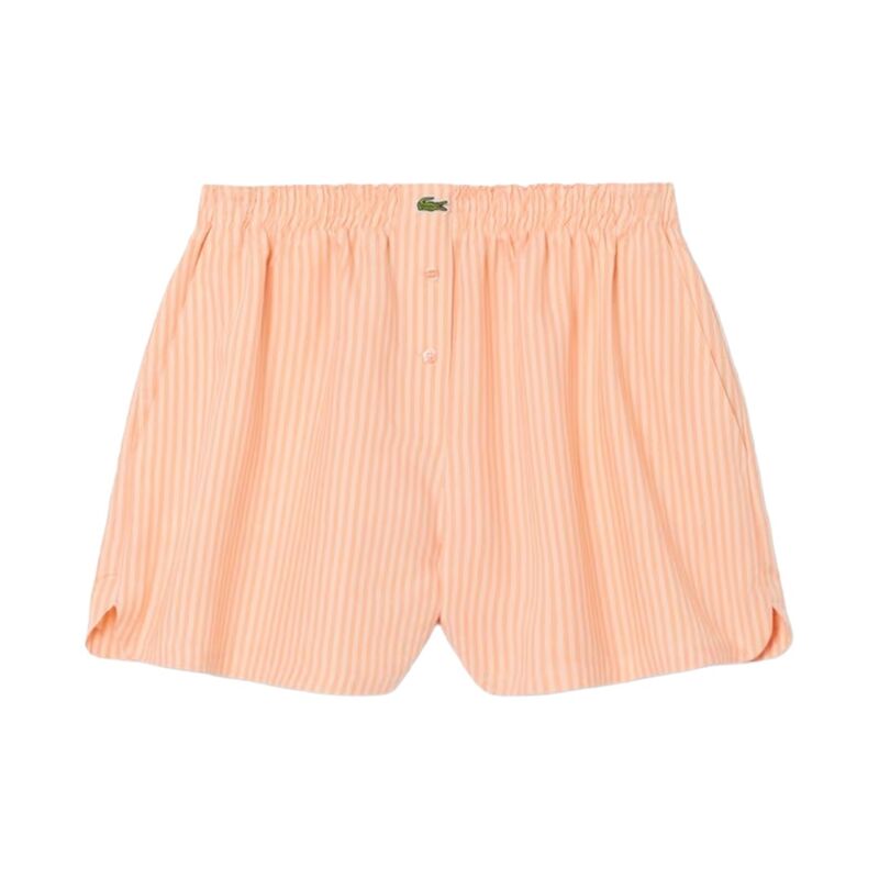 Pantalón Corto Lacoste Naranja Femme Tipo Bóxer de Corte Holgado de Lino Fluido